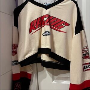 Racing Women's Cream and Black Cropped Top